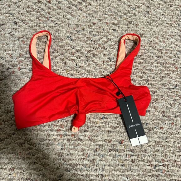 NWT DOLCE VITA Knot Crop Bikini Swim Top Cherry Red- Size XS - Picture 3 of 7